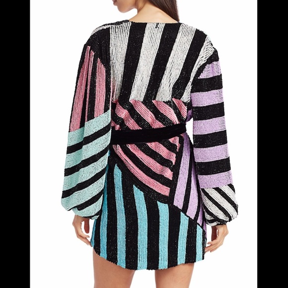 Retrofete Colourblack Stripes Sequin Wrap Dress - Picture 6 of 12
